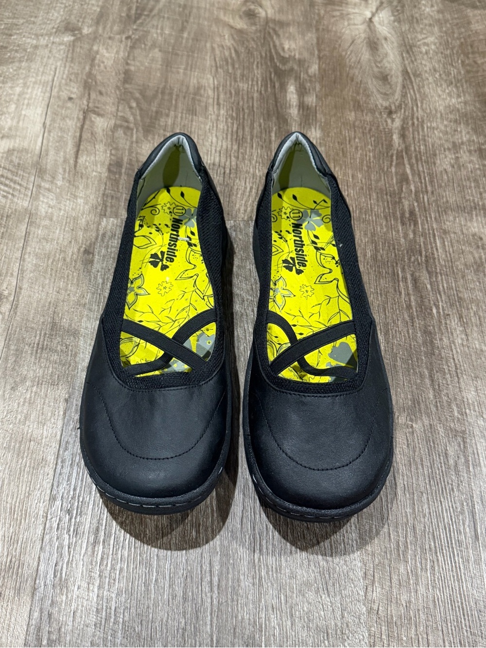 NORTHSIDE Sz 11 Black w gray stitch Mary Jane Comfort slide Shoes